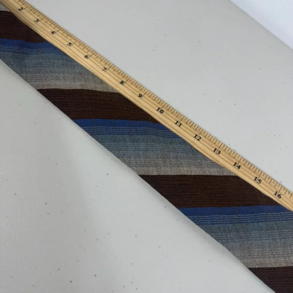 Madawaska Weavers Wool Striped Brown and Blue Men's Tie Vintage Handmade Canada